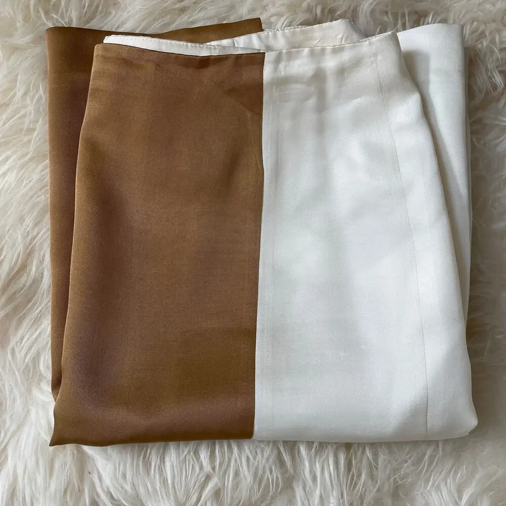 AKRIS 100% Silk Color Block Skirt | Brown, Cream US 10, F 42, D 40, Vents $1590